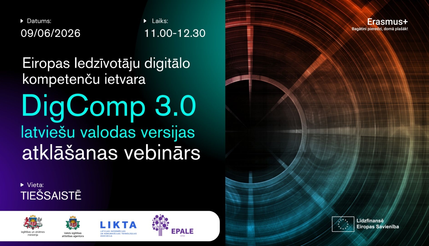 DigComp 3.0 vebinars pedagogiem informatīvais plakāts
