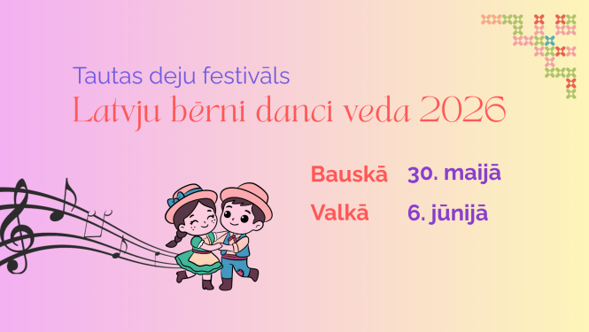 Tautas deju festivāls Latvju bērni danci veda 2026 plakāts