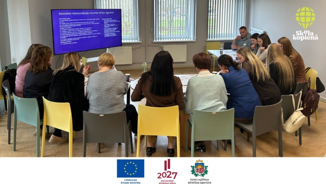 Skola kopienā macibu programmas dalībnieki no macibu iestadem nodarbibas