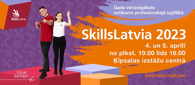 konkursa SkillsLatvia 2023 vizuālais plakāts