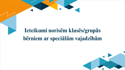 Prezentācijas slaids ar krāsainiem trijstūru elementiem
