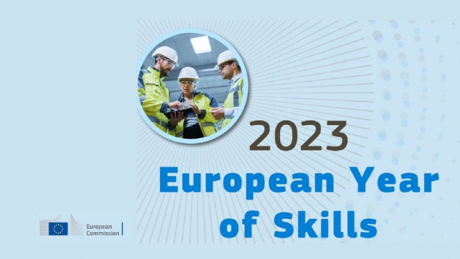 vizuālais attēls ar lielu uzrakstu European Year of Skills 2023