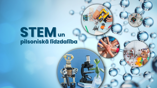 Vizuālis ar apļiem uz zila fona