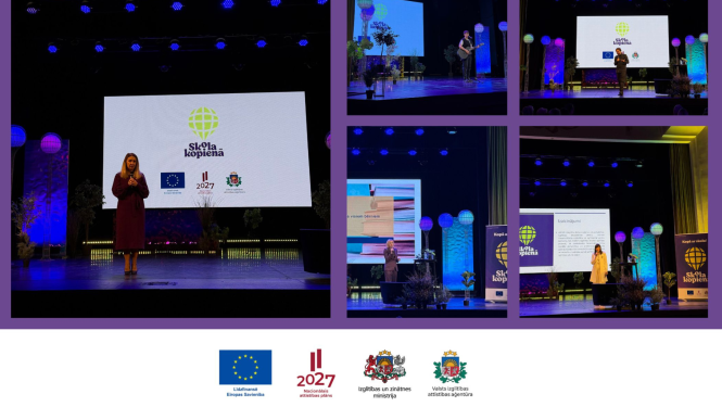 Semināra foto kolāža ar logo rindu