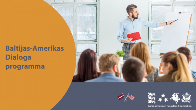 Baff finansējuma vieslektoriem vizuālais attēls ar Baltijas-Amerikas dialoga programmas logo