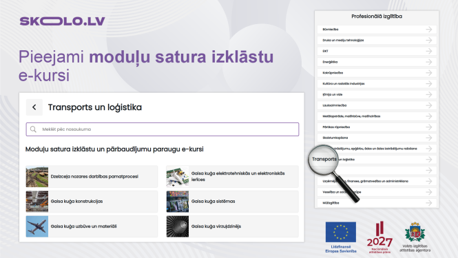 Skolo.lv pieejami moduļu satura izklāstu e-kursi, Profesionālās izglītības sadaļas skolo.lv 