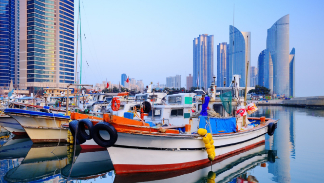 skats uz Korejas pilsētu 