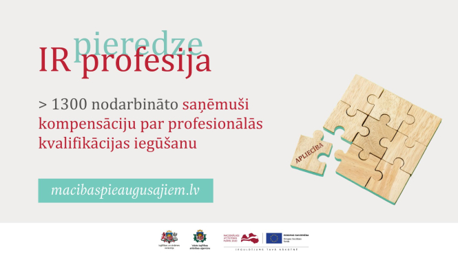 attēls ar tekstu >1300 nodarbināto saņēmuši kompensāciju par profesionālās kvalifikācijas iegūšanai