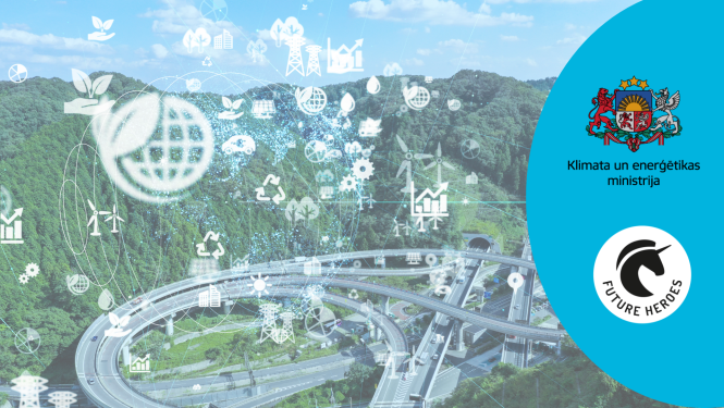 Vizuālis ar dažādiem elementiem, dabasskatu un ceļa konstrukciju