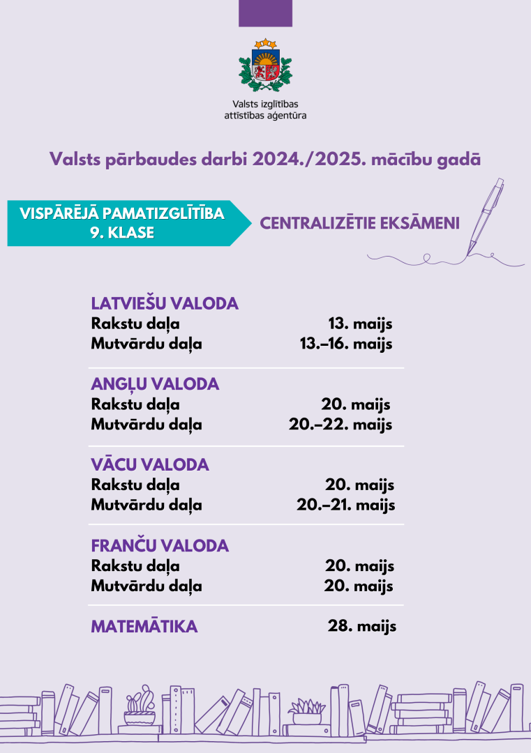 Centralizēto eksāmenu grafiks pamatskolai 2024./2025. mācību gadam