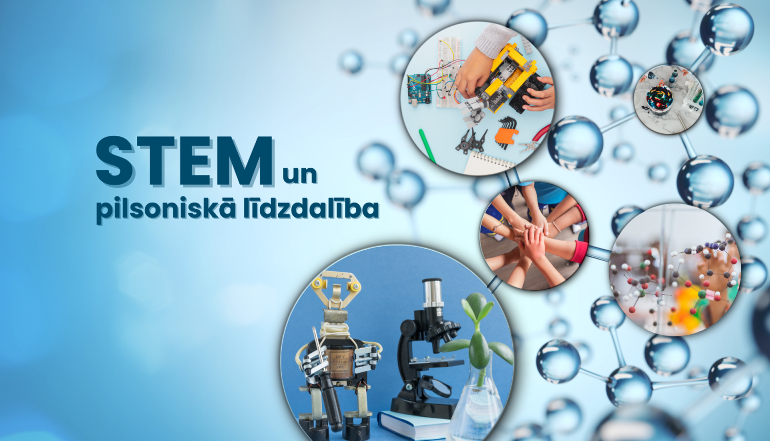 Vizuālis ar apļiem uz zila fona