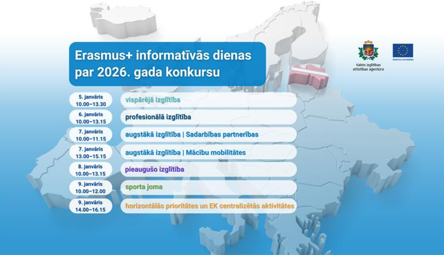 Erasmus informatīvo semināru grafiks 2026. gads