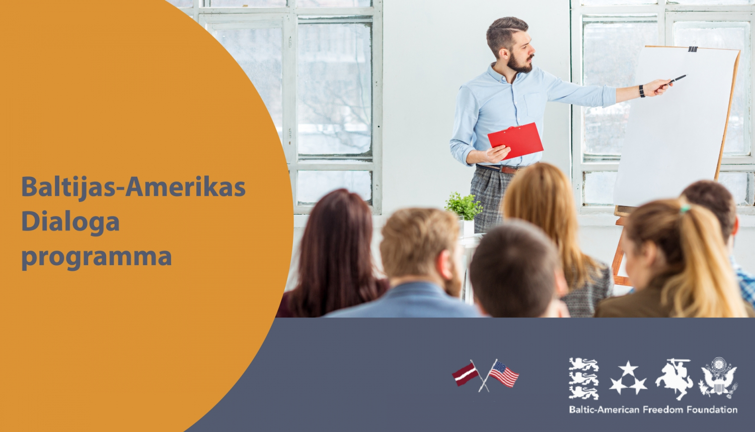 Baff finansējuma vieslektoriem vizuālais attēls ar Baltijas-Amerikas dialoga programmas logo