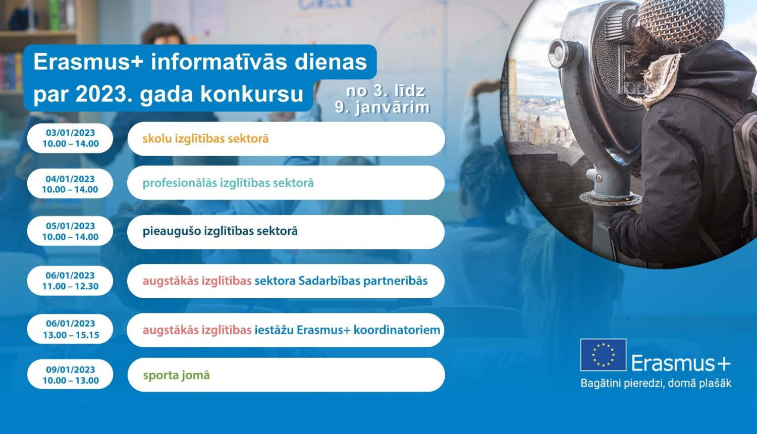 Erasmus informativo dienu grafiks janvāris 2023
