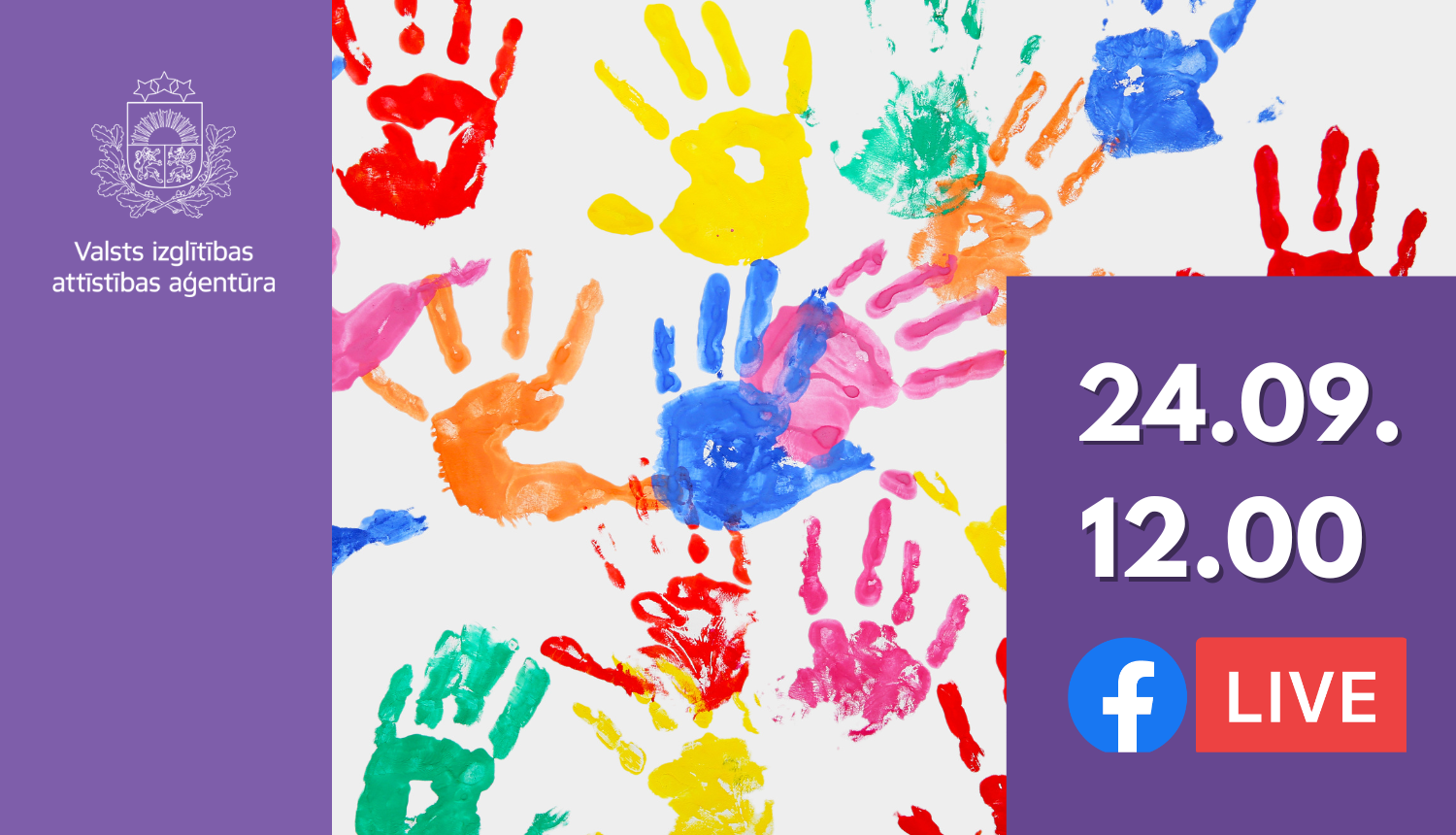 Krāsaini plaukstu nospiedumi, Valsts izglītības attīstības aģentūras logo, 24.09.12.00 FB live